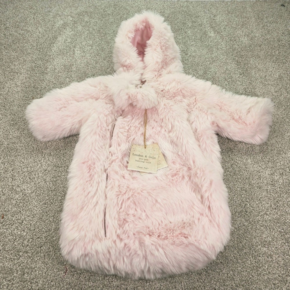 New London‎ & Cole Pink Faux Fur Pom-Pom Bunting Suit 0-6 Months L&CBS-5777 NWT